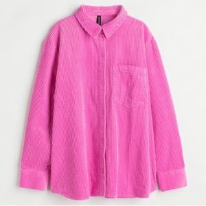 Divided H&M Pink Corduroy Button Up Shirt Jacket Shacket